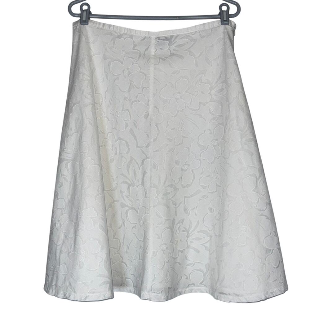 Vintage Flowy White Embossed Floral Midi Skirt Large Bridal Coquette Cottagecore